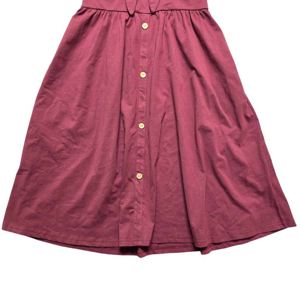 Cottagecore Boho Sundress Tie Front Button Detail Midi Womens Large Burgundy - Picture 9 of 13